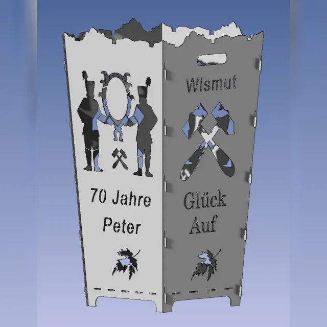 Feuerkorb-Motiv 70. Geburtstag mit Erzgebirgsmotiven